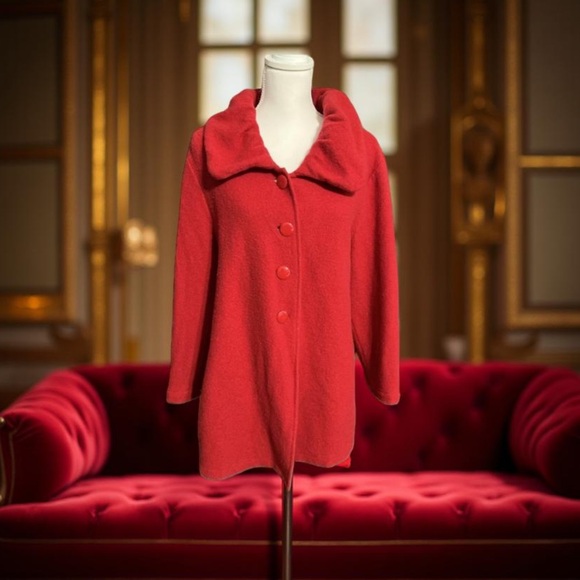 Alfani Red Wool Jacket- Red Wool Coat / round neck button down Size Large - Picture 11 of 12